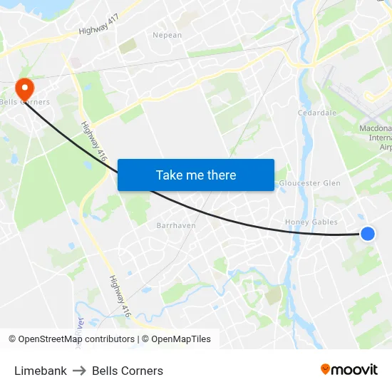 Limebank to Bells Corners map