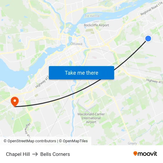 Chapel Hill to Bells Corners map