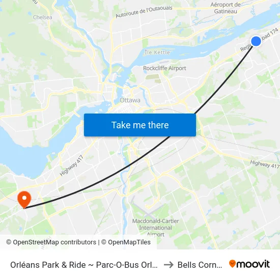 Orléans Park & Ride ~ Parc-O-Bus Orléans to Bells Corners map