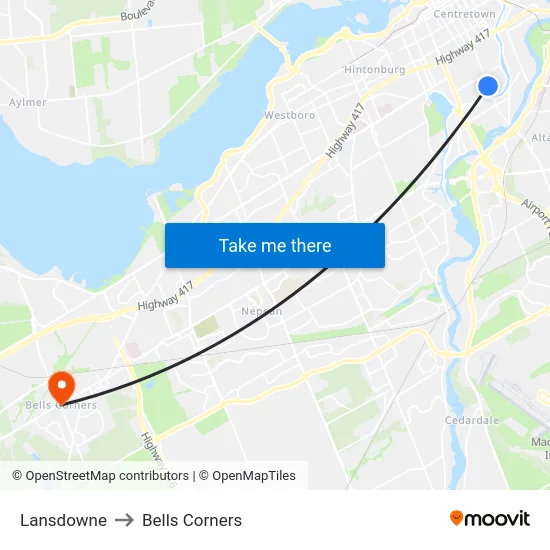 Lansdowne to Bells Corners map