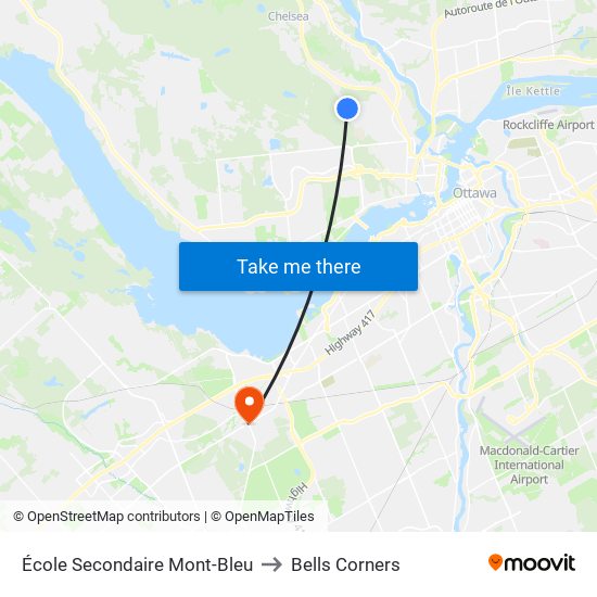 École Secondaire Mont-Bleu to Bells Corners map