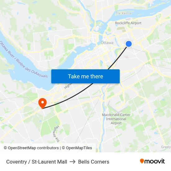 Coventry / St-Laurent Mall to Bells Corners map