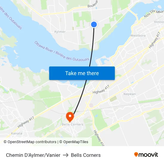 Chemin D'Aylmer/Vanier to Bells Corners map
