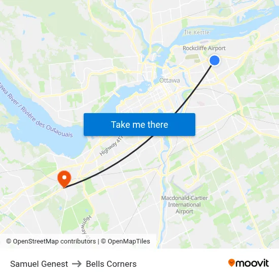 Samuel Genest to Bells Corners map