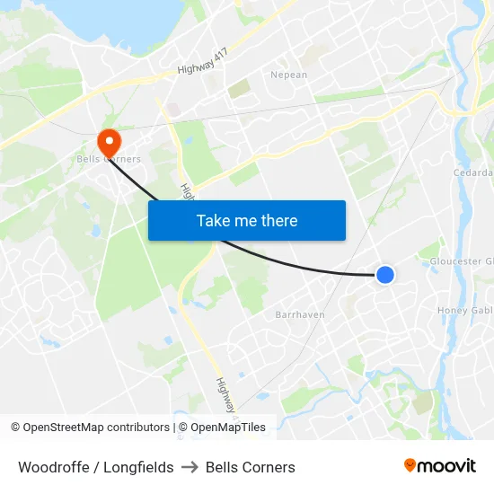 Woodroffe / Longfields to Bells Corners map