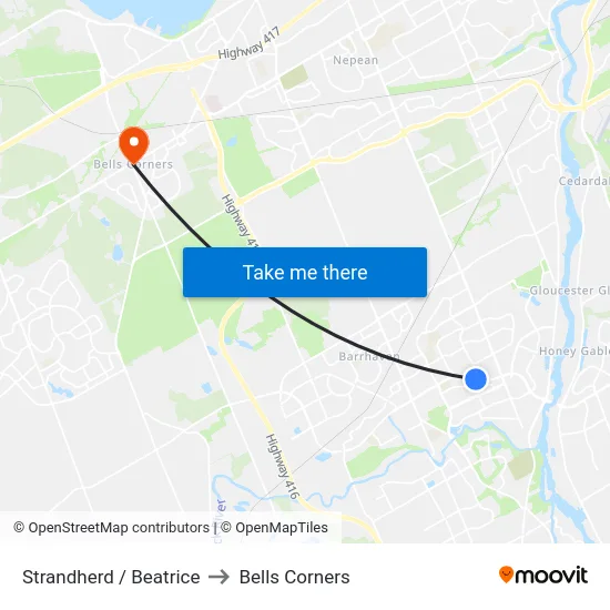 Strandherd / Beatrice to Bells Corners map
