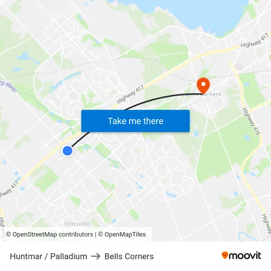 Huntmar / Palladium to Bells Corners map
