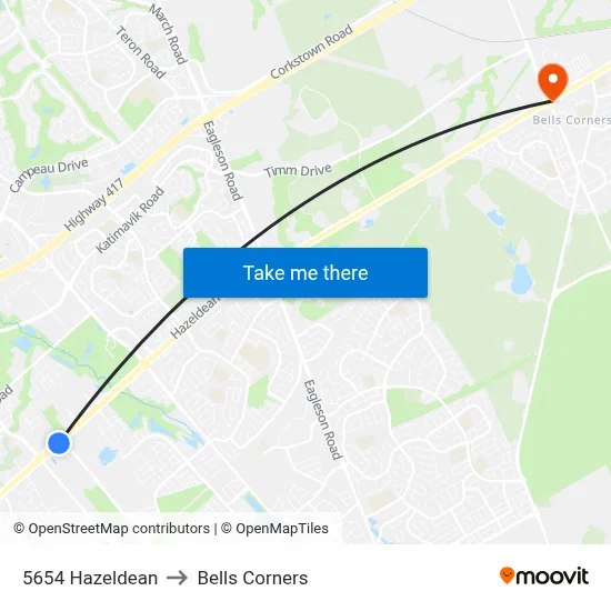 5654 Hazeldean to Bells Corners map