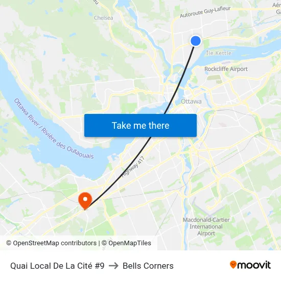 Quai Local De La Cité #9 to Bells Corners map