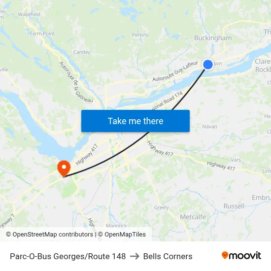 Parc-O-Bus Georges/Route 148 to Bells Corners map