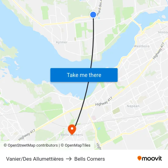 Vanier/Des Allumettières to Bells Corners map