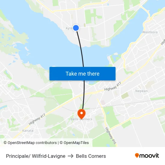 Principale/ Wilfrid-Lavigne to Bells Corners map