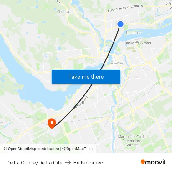 De La Gappe/De La Cité to Bells Corners map