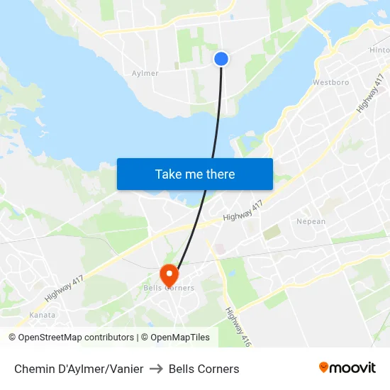 Chemin D'Aylmer/Vanier to Bells Corners map