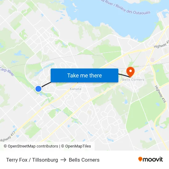 Terry Fox / Tillsonburg to Bells Corners map