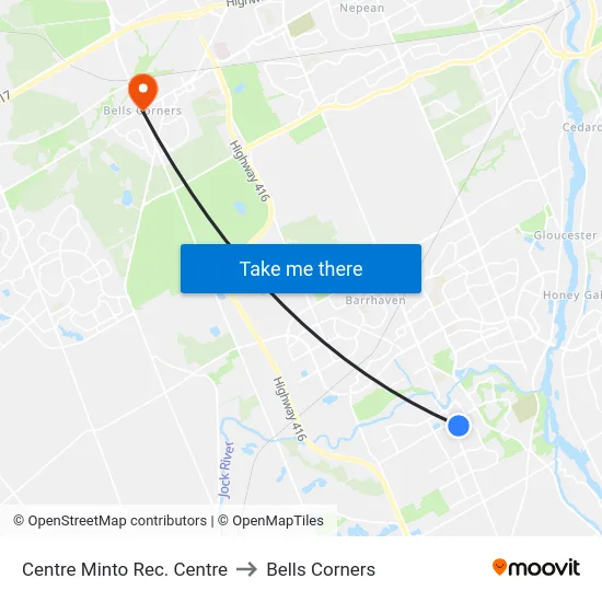 Centre Minto Rec. Centre to Bells Corners map