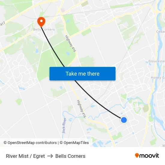 River Mist / Egret to Bells Corners map