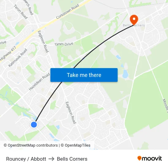 Rouncey / Abbott to Bells Corners map