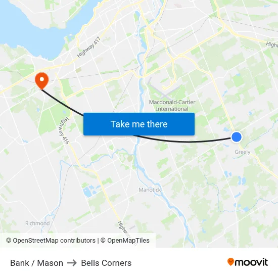 Bank / Mason to Bells Corners map