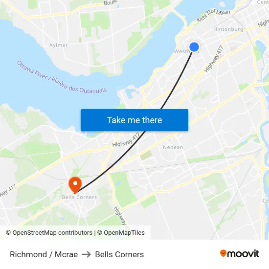 Richmond / Mcrae to Bells Corners map