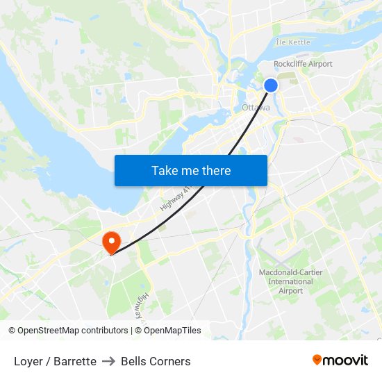 Loyer / Barrette to Bells Corners map