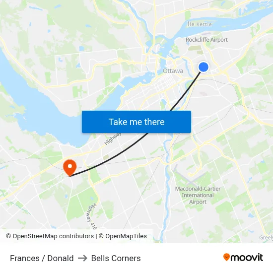 Frances / Donald to Bells Corners map