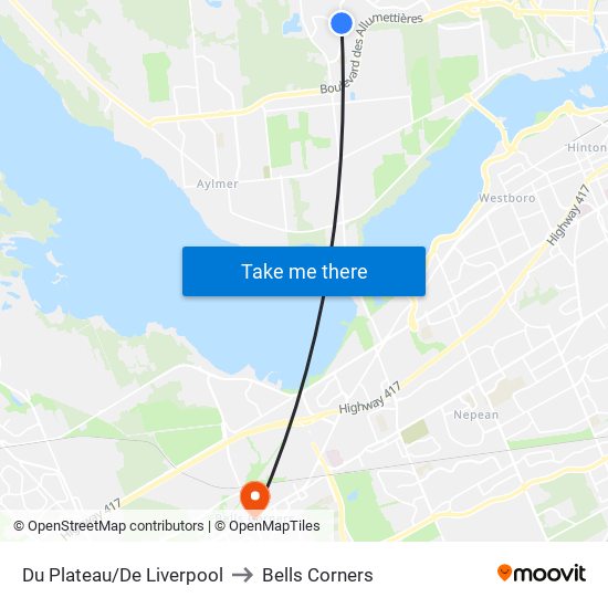 Du Plateau/De Liverpool to Bells Corners map