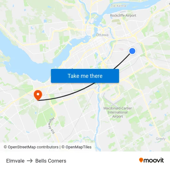 Elmvale to Bells Corners map