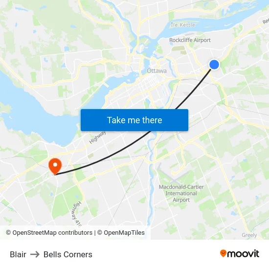 Blair to Bells Corners map