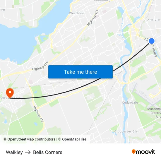 Walkley to Bells Corners map