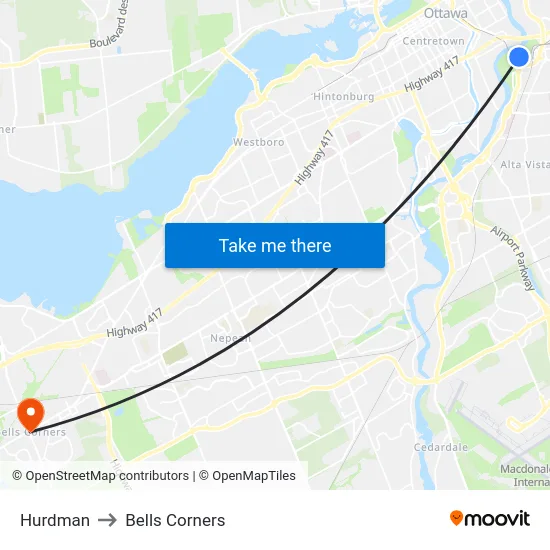 Hurdman to Bells Corners map