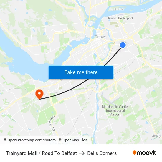 Trainyard Mall / Road To Belfast to Bells Corners map