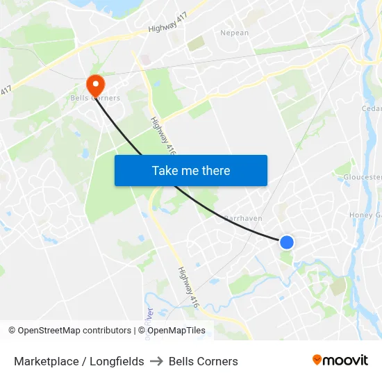 Marketplace / Longfields to Bells Corners map