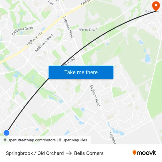 Springbrook / Old Orchard to Bells Corners map