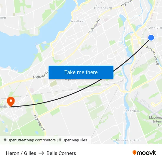 Heron / Gilles to Bells Corners map