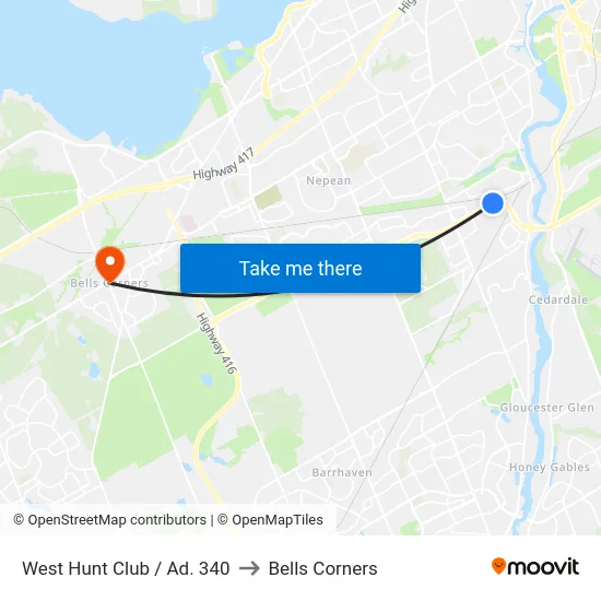 West Hunt Club / Ad. 340 to Bells Corners map