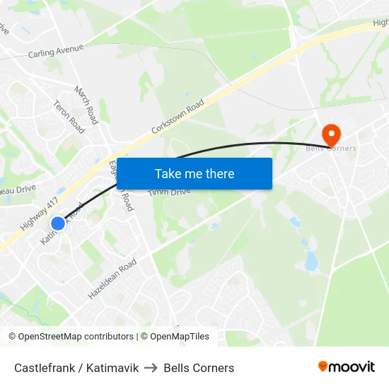 Castlefrank / Katimavik to Bells Corners map