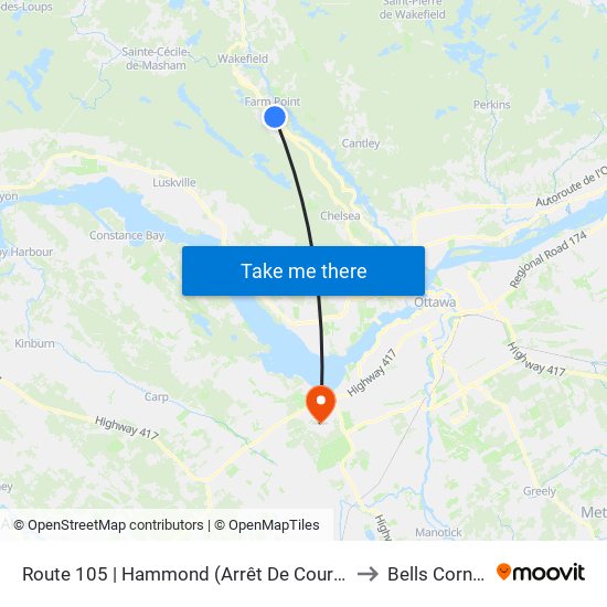 Route 105 | Hammond (Arrêt De Courtoisie) to Bells Corners map