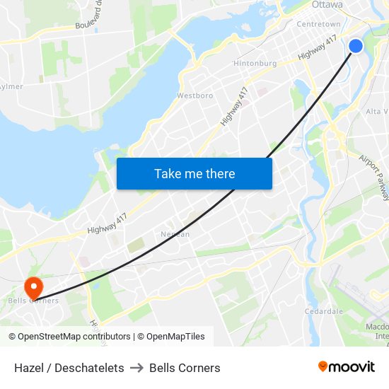 Hazel / Deschatelets to Bells Corners map