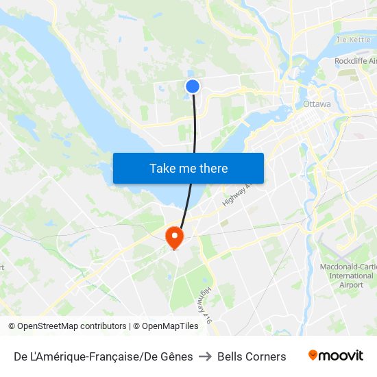 De L'Amérique-Française/De Gênes to Bells Corners map