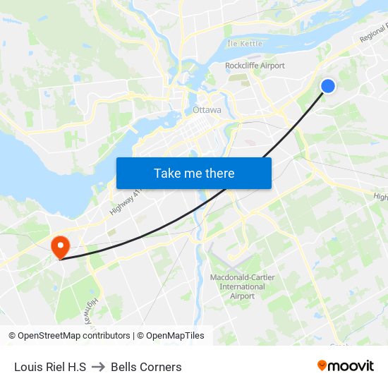 Louis Riel H.S to Bells Corners map