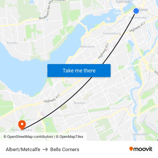 Albert/Metcalfe to Bells Corners map