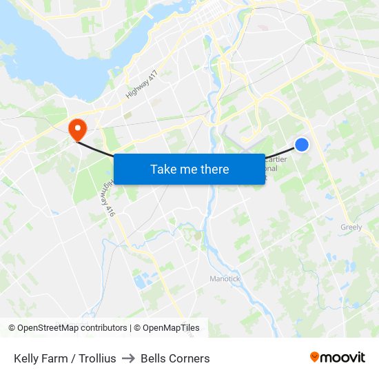 Kelly Farm / Trollius to Bells Corners map