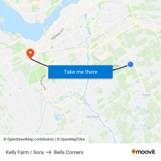 Kelly Farm / Sora to Bells Corners map