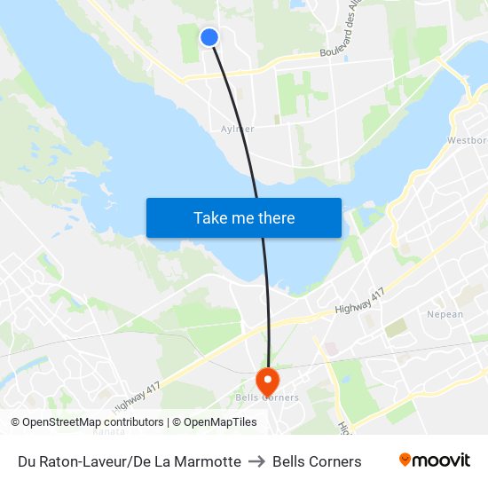 Du Raton-Laveur/De La Marmotte to Bells Corners map