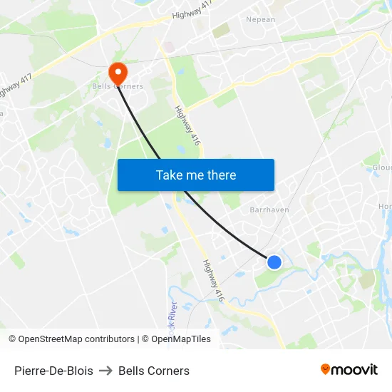 Pierre-De-Blois to Bells Corners map