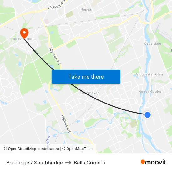 Borbridge / Southbridge to Bells Corners map