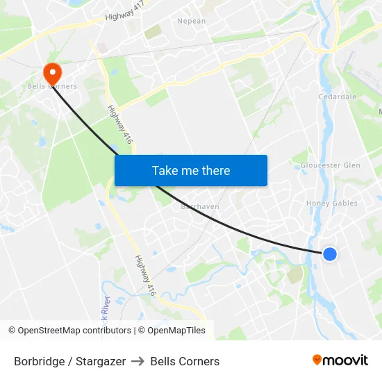 Borbridge / Stargazer to Bells Corners map