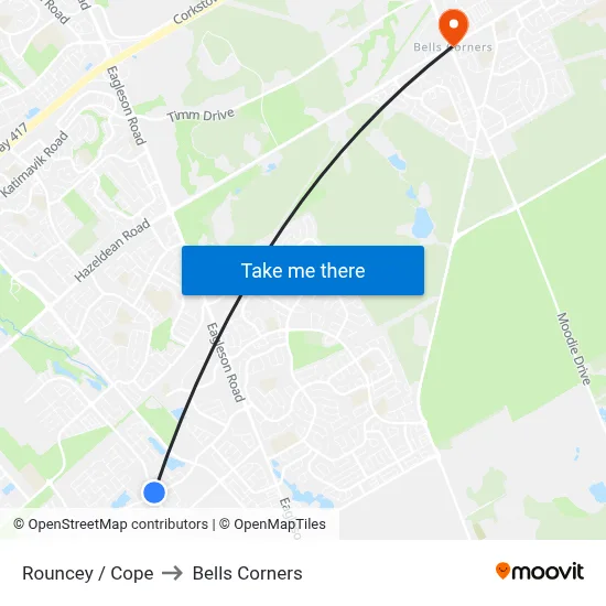Rouncey / Cope to Bells Corners map