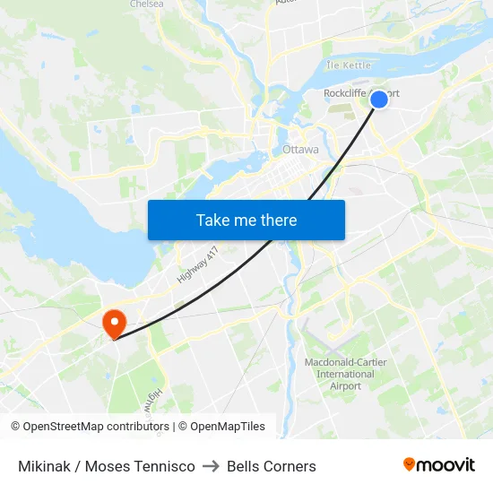 Mikinak / Moses Tennisco to Bells Corners map